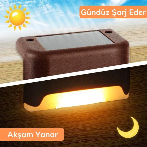 Solar Güneş Enerjili Köşebent  Merdiven Veranda Bahçe Led Lamba 4 Lü Set